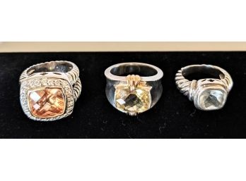 3 Marked Heavy Sterling Silver Rings With Large Stones - Sized 7, 8, And 9