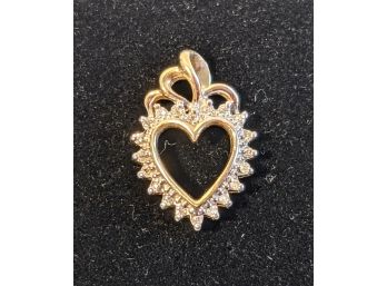 Adorable 14 K Marked Gold Heart Pendant With A Rim Of Diamonds - 2.5g