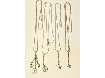 4 Special Sterling Charm Bead Necklaces From 18' To 24'