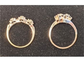 14 K Marked Gold Ring With Diamonds Size 7 And 18 K Gold Ring With Sapphires Size 7.5 - (Damaged) 6.0g Total
