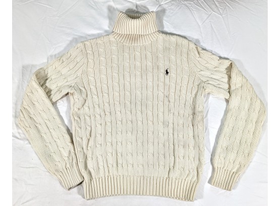 Ralph Lauren Classic Ivory Cable Knit Turtleneck Sweater Size Large
