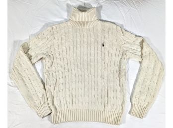 Ralph Lauren Classic Ivory Cable Knit Turtleneck Sweater Size Large