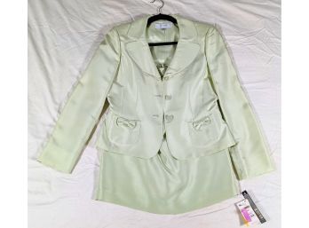 Arthur S. Levine For Tahari Gorgeous Pale Celery Silk Suit Short Skirt Size 6