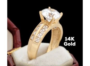 Vintage Art Deco Hollywood Regency 14k Gold Solitaire Engagement Wedding Ring Sz 6.75 Handmade, 5.42 Cts. 4.8g
