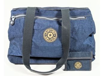 Large Kipling Polyester Bag 18x12' And Matching Wallet