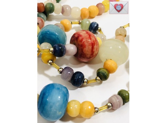 Cool To The Cheek ~ Over The Head Natural Stone Beaded Necklace Gorgeous 24'
