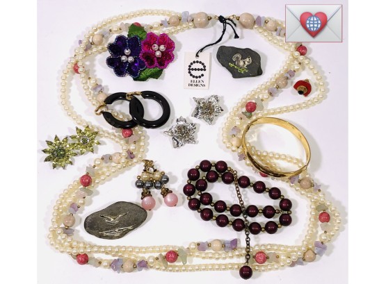 Who Hoo! Pearls Pins Pins Pearls Pins Earrings Bracelet Costume Vintage Jewelry Lot