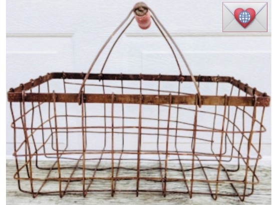 Barn Find ~ Cool Decor Red Wood Handled Rusted Farm Basket