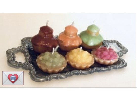 SO SWEET ~ 6 CANDLE PASTRIES ON A SILVER PLATED TRAY