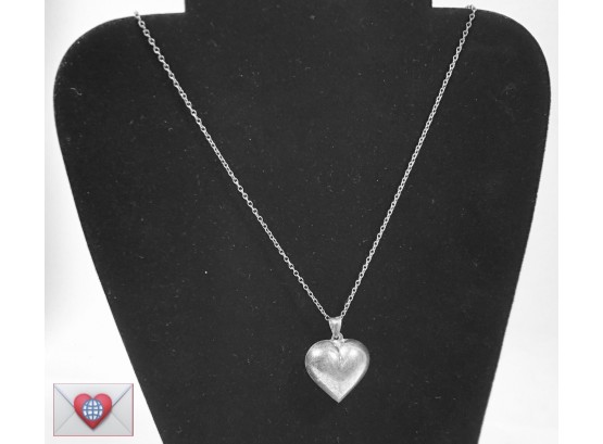 Deliciously Patinated 1970 Vintage Sterling Silver Puffy Heart Necklace