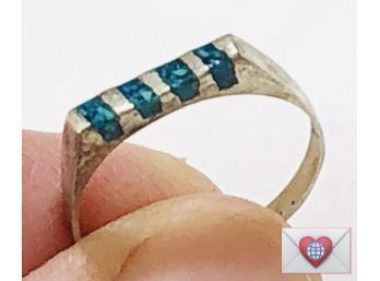 Delicate Pretty Blue Stone Inlay Sterling Silver Vintage Ring Size 6