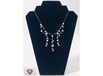 Bridal Feminine Swingy Natural Pearls Garnet Citrine Gemstones Sterling Silver Necklace