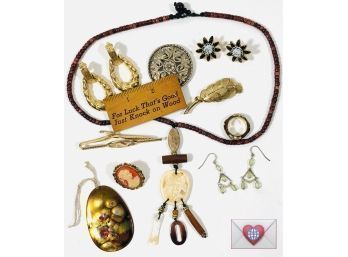10 Pc. Costume Jewelry Lot Earthy Enamel Cameo Dangle Earrings Coro And More