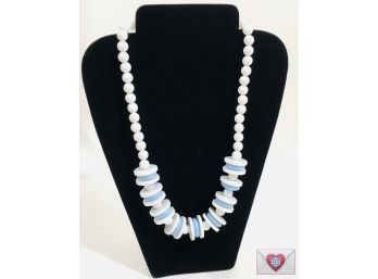 Flirty Baby Blue And White Beads Plastic Vintage Necklace