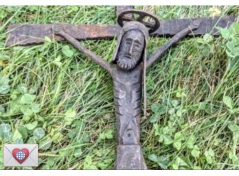 Barn Find ~ Tall Hand Forged Rusted Steel Brutalist Primitive ~ Jesus On The Cross