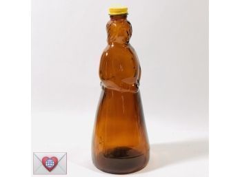 Tall Figurative Vintage Amber Glass Aunt Jamima Maple Syrup Bottle ~ Black History Interest