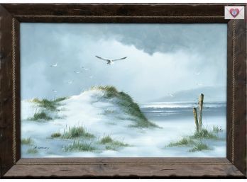 Seagulls Dunes Ocean Large Signed Framed Original Oil Painting Seascape