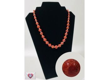 Very Pretty Natural Red Jasper Beads And Pearls Sterling Necklace