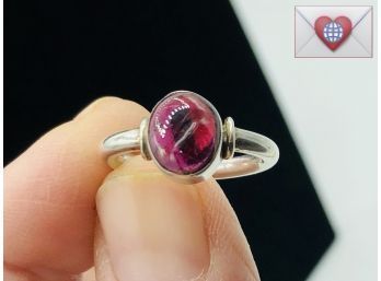 Bezel Set Ruby Cabochon In Thick Hand Wrought Sterling Ring Setting ~ Low Rider