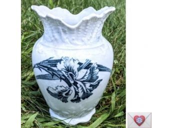 Antique Samuel & Co. English Porcelain Fire Glazed Iris Transferware Vase