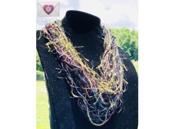 Uber Artsy ~ Metallic Golden Strands Colored Strands Free-Form Over The Head Artist Made Textile Necklace