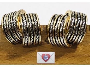 Think Yurman ~ Sophisticated Silver And Gold Ropy Clip On Earrings