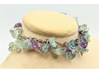 Two Toned Jade Amethyst Stone Festive Dancing Chain Link Bracelet 8'