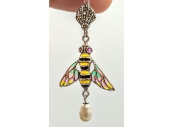 Plique-a-jour Stained Glass Art Glass Bee On Sterling Necklace