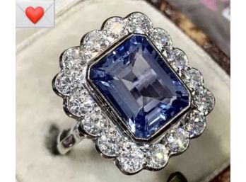 Princess Diana Sparkling Emerald-Cut Blue Sapphire Glass Solitaire Bright White CZs Sterling Ring Size 8.25