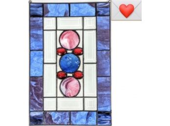 Ethereal Handmade Blues Pinks Clear Leaded Stained Art Glass Ready To Hang ~ We Ship