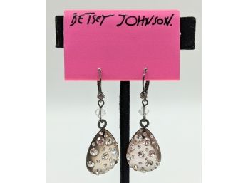 Betsey Johnson Lucite Teardrops With Crystals Imbedded Dangle Pierced Earrings 2'