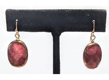 Handmade Bezel Set Facetted Rose Quartz Dangle Pierced Earrings 1'