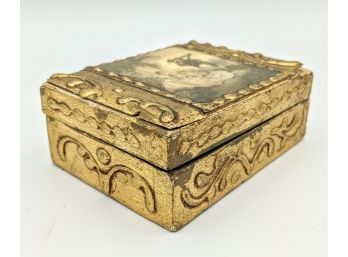 Romantic Antique Lyre Player Serenades Ladies Gold Ornate Handmade Italian Hinged Decor Wooden Box
