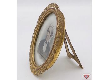Hand Colored Antique Ives Family Member Photograph Under Glass In Pierced Brass ~ Interesting Provenance