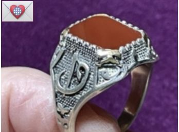 Superb Handmade Sterling And 18K Gold Mens Bezel-Set Rouge Agate Insignia Ring (Uncarved) Size 13.5