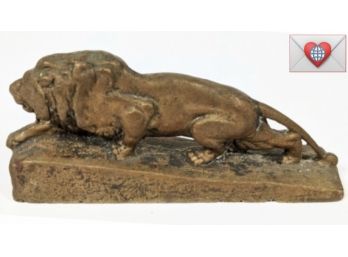Heavy Prowling Figural Lion Antique Cast Brass Sculpture 4'