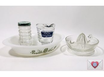 Grandmas Milk Glass And Vintage Glass Lot ~ Anchor Hocking GlassBake Old Salt Shaker