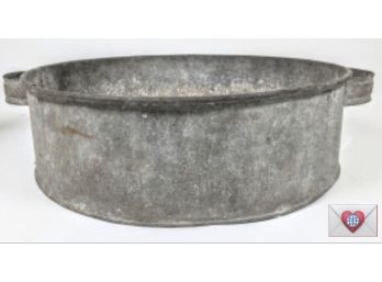 Large Flat Galvanized Steel Antique 2 Handle Pan