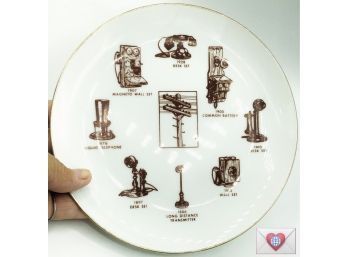 Set 4 ~ Gold Rimmed Pictorial History Of Antique Telephones Vintage Hostess Porcelain Plates