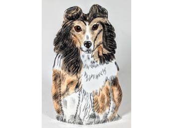 Whimsical And Well-Rendered Signed Original Nina Lyman Original Collie Dog Ceramic Vase 14' Tall
