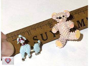 Poodle And Teddy Bear ~ 5 And Dime Vintage Sweater Pins ~ Too Cute