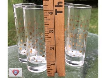 Set Of 4 Vintage Gold Litho Printed 'CHEERS!' Tall Shot Glasses