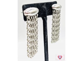 Swingy Sexy Lightweight Multi-chain Dangle Shiny Silvertone Space Age Lozenge Post Earrings 1.75'