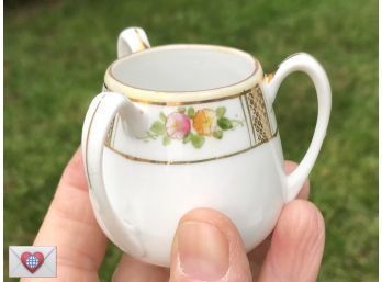 Fine Hand Painted Signed Nippon Flowers Vintage 3 Handles Diminutive Vessel With Gold Detailing
