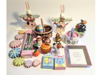 Assortment Of Small Holiday Decorations - Mostly Easter And Halloween - Includes Candles Figurines And More
