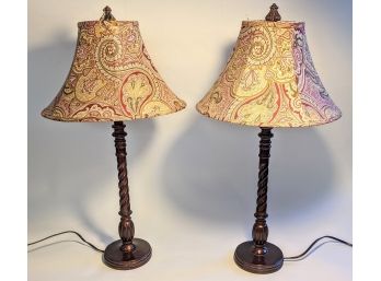 Pair Of Brown Wooden Lamps In Good Working Condition
