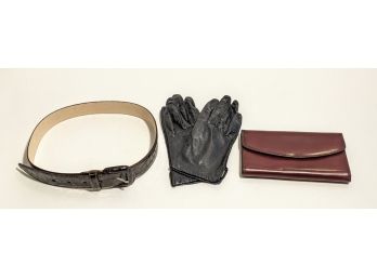 Real Leather Accessories Set - Aris Gloves, International Concepts Belt, And An Amicell Woman's Wallet