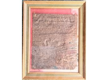 Very Old Declaration Of Independence - Water Damaged Parchment Framed Under Glass {Ives Family Provenance}