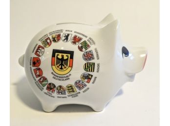 Authentic Mini German Porcelain Piggy Bank By Reutter Painted With All The German Houses - Never Used