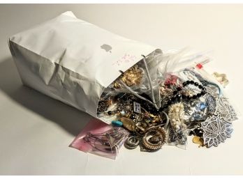 Two Bags Of Broken Or Un Paired Costume Jewelry For Parts/ Cleaning - Perfect For Doing Repairs ~12 Lbs